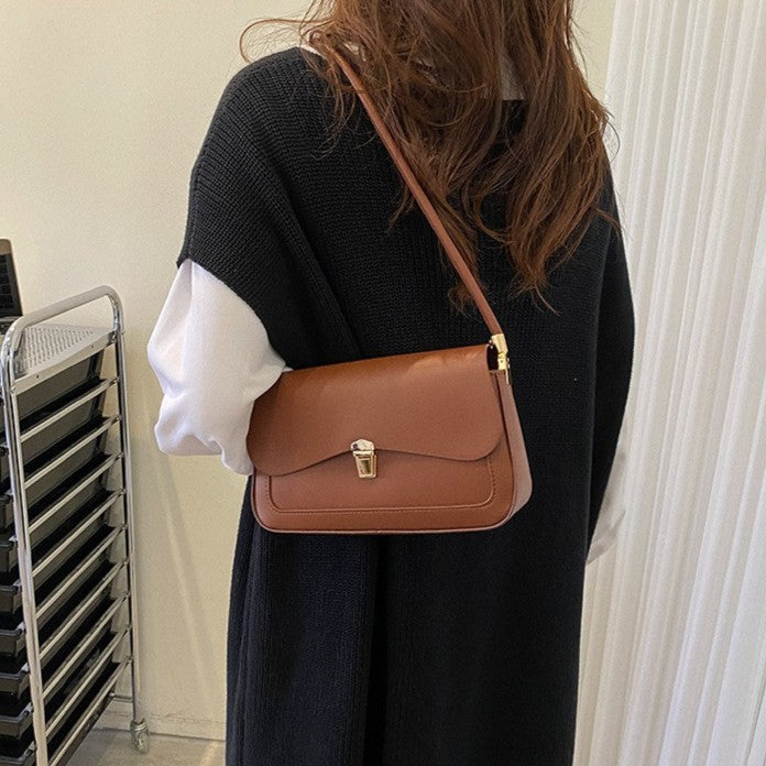 Women’s French Asymmetric Clutch – Textured Underarm Shoulder Bag with Buckle