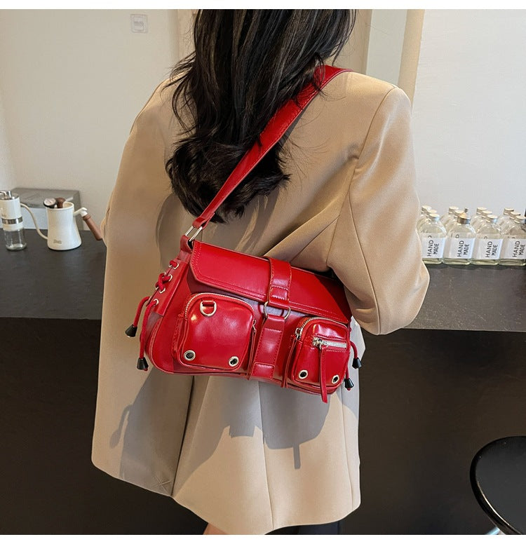 Women’s Structured Baguette Bag - PU Leather Topstitched Purse for Urban Minimalism