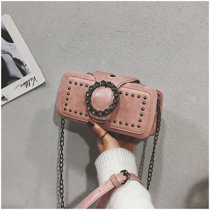 Women’s Vintage Rhinestone Chain Crossbody Bag - Mini Square Purse with Magnetic Closure
