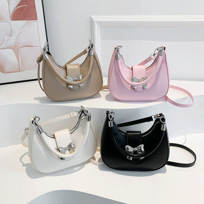 Women’s Bow-Adorned Chain Shoulder Bag - Crossbody Purse with Detachable Strap