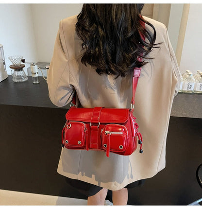 Women’s Structured Baguette Bag - PU Leather Topstitched Purse for Urban Minimalism