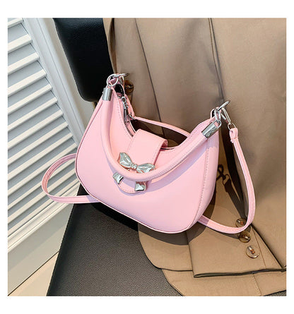 Women’s Bow-Adorned Chain Shoulder Bag - Crossbody Purse with Detachable Strap