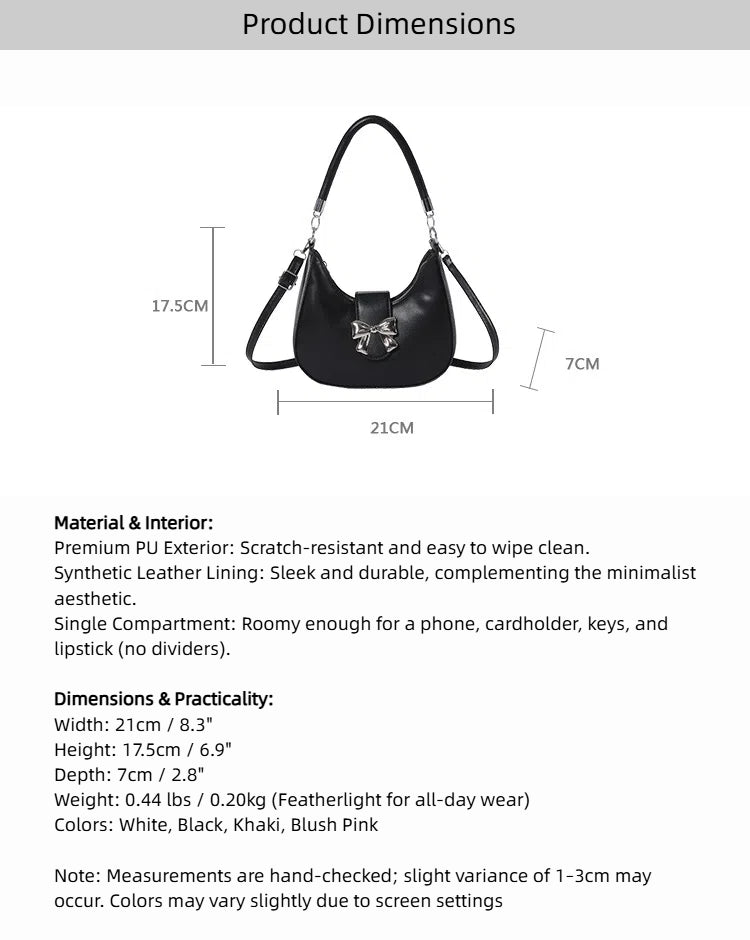 Women’s Bow-Adorned Chain Shoulder Bag - Crossbody Purse with Detachable Strap
