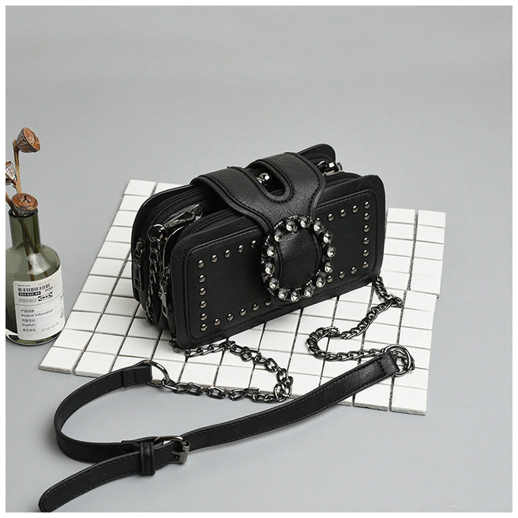 Women’s Vintage Rhinestone Chain Crossbody Bag - Mini Square Purse with Magnetic Closure
