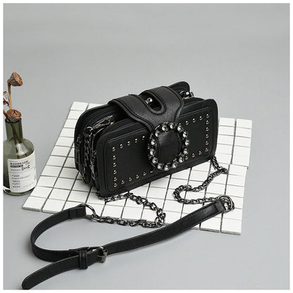 Women’s Vintage Rhinestone Chain Crossbody Bag - Mini Square Purse with Magnetic Closure
