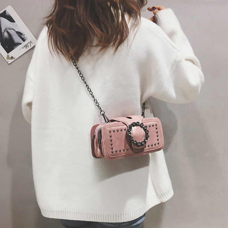 Women’s Vintage Rhinestone Chain Crossbody Bag - Mini Square Purse with Magnetic Closure