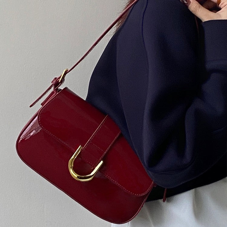 Women’s Merlot Carryall - 3-Way Top-Handle Bag with Equestrian Clasp & Lacquered Vegan Leather