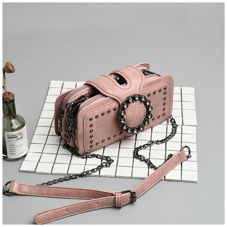 Women’s Vintage Rhinestone Chain Crossbody Bag - Mini Square Purse with Magnetic Closure