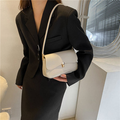 Women’s French Asymmetric Clutch – Textured Underarm Shoulder Bag with Buckle