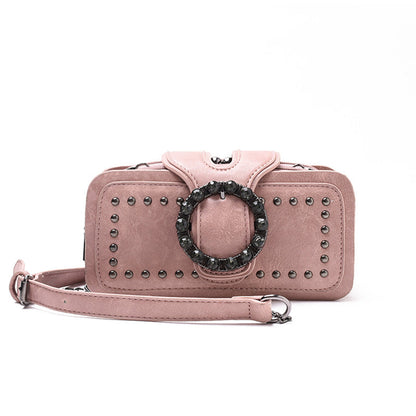 Women’s Vintage Rhinestone Chain Crossbody Bag - Mini Square Purse with Magnetic Closure
