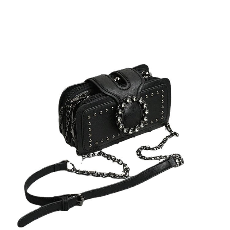 Women’s Vintage Rhinestone Chain Crossbody Bag - Mini Square Purse with Magnetic Closure