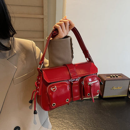 Women’s Structured Baguette Bag - PU Leather Topstitched Purse for Urban Minimalism