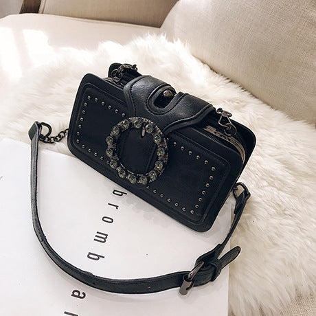 Women’s Vintage Rhinestone Chain Crossbody Bag - Mini Square Purse with Magnetic Closure