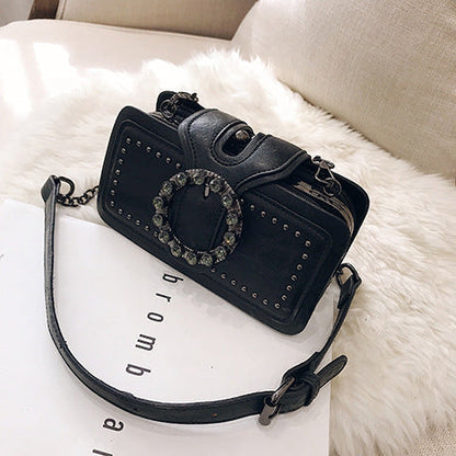 Women’s Vintage Rhinestone Chain Crossbody Bag - Mini Square Purse with Magnetic Closure