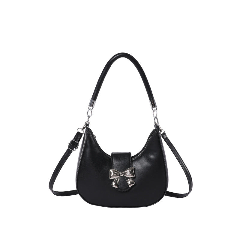 Women’s Bow-Adorned Chain Shoulder Bag - Crossbody Purse with Detachable Strap