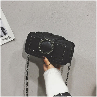 Women’s Vintage Rhinestone Chain Crossbody Bag - Mini Square Purse with Magnetic Closure