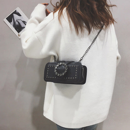 Women’s Vintage Rhinestone Chain Crossbody Bag - Mini Square Purse with Magnetic Closure
