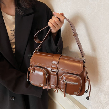Women’s Structured Baguette Bag - PU Leather Topstitched Purse for Urban Minimalism