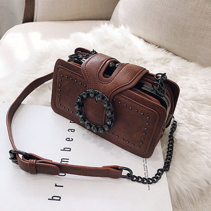 Women’s Vintage Rhinestone Chain Crossbody Bag - Mini Square Purse with Magnetic Closure