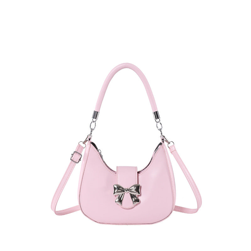 Women’s Bow-Adorned Chain Shoulder Bag - Crossbody Purse with Detachable Strap